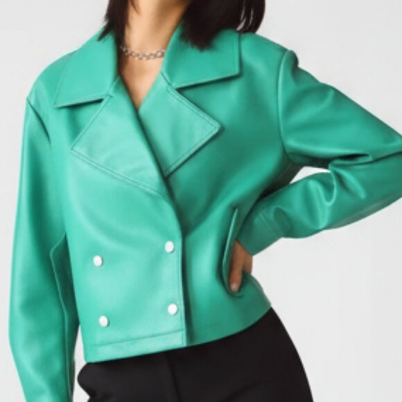 NWT $160 ANTHROPOLOGIE Avec Les Filles Faux-Leather Cropped Peacoat XS - Picture 1 of 14